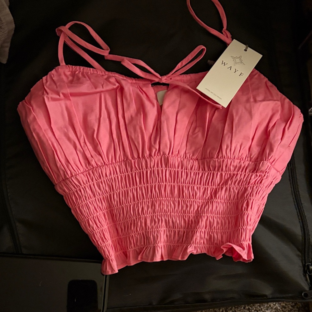 WAYF Vibrant Pink Smocked Top